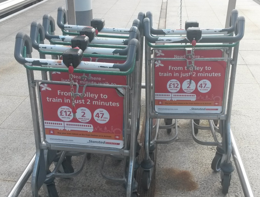 [Stansted Airport]All of the trolleys are advertising just the Stansted Express service. Would it make sense for some of them to advertise the services to Cambridge and beyond?