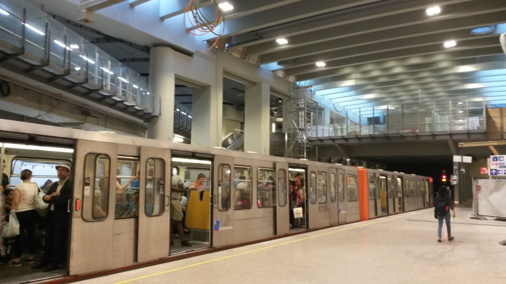 [Brussels]Brussels Schuman Metro station is well used - a train is in the platform - and a new concourse has been constructed above it