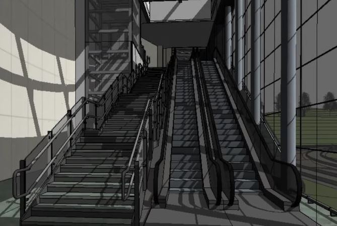 [Edinburgh Gateway]Railfuture campaigns for ease of moving around stations and space to avoid overcrowding and queues.  Edinburgh Gateway has two escalators (one going up, one down) and stairs