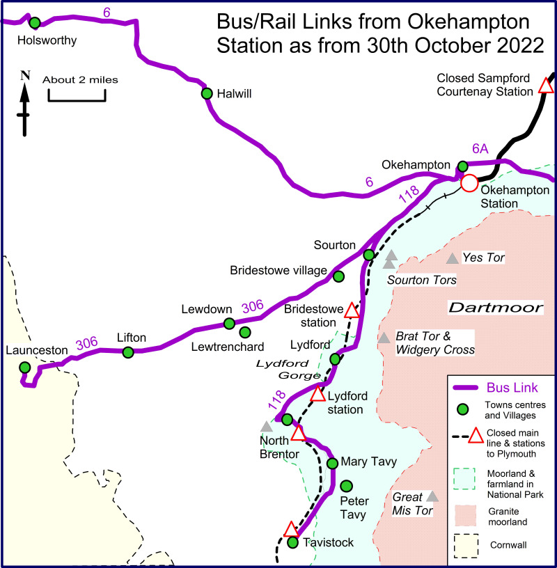Okehampton Station Bus-Rail Links as from 30th October 2022