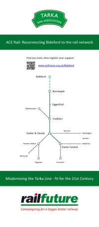 GPH:ACE Rail banner - Tarka Rail Association and Railfuture - network diagram