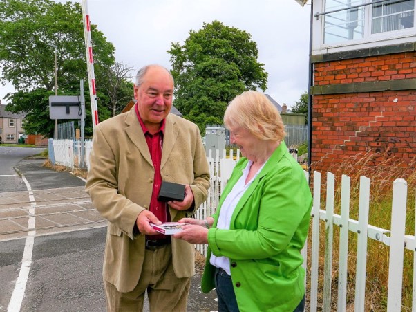 Dennis Fancett, chair of SENRUG, presented by Allison Cosgrove in 2021 for the Ashington Blyth and Tyne reopening campaign success. Photo by Dave Shaw.