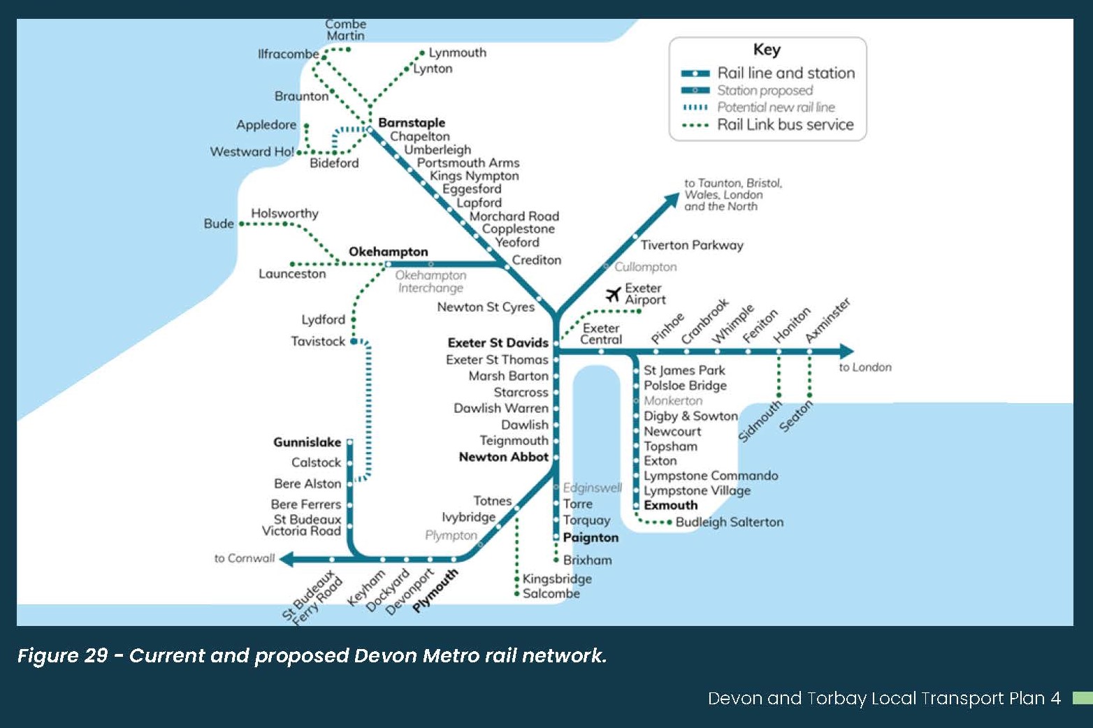 GPH:Devon Metro 2 network - 2025-40 - "Current and proposed Devon Metro rail network" (DTCCA)