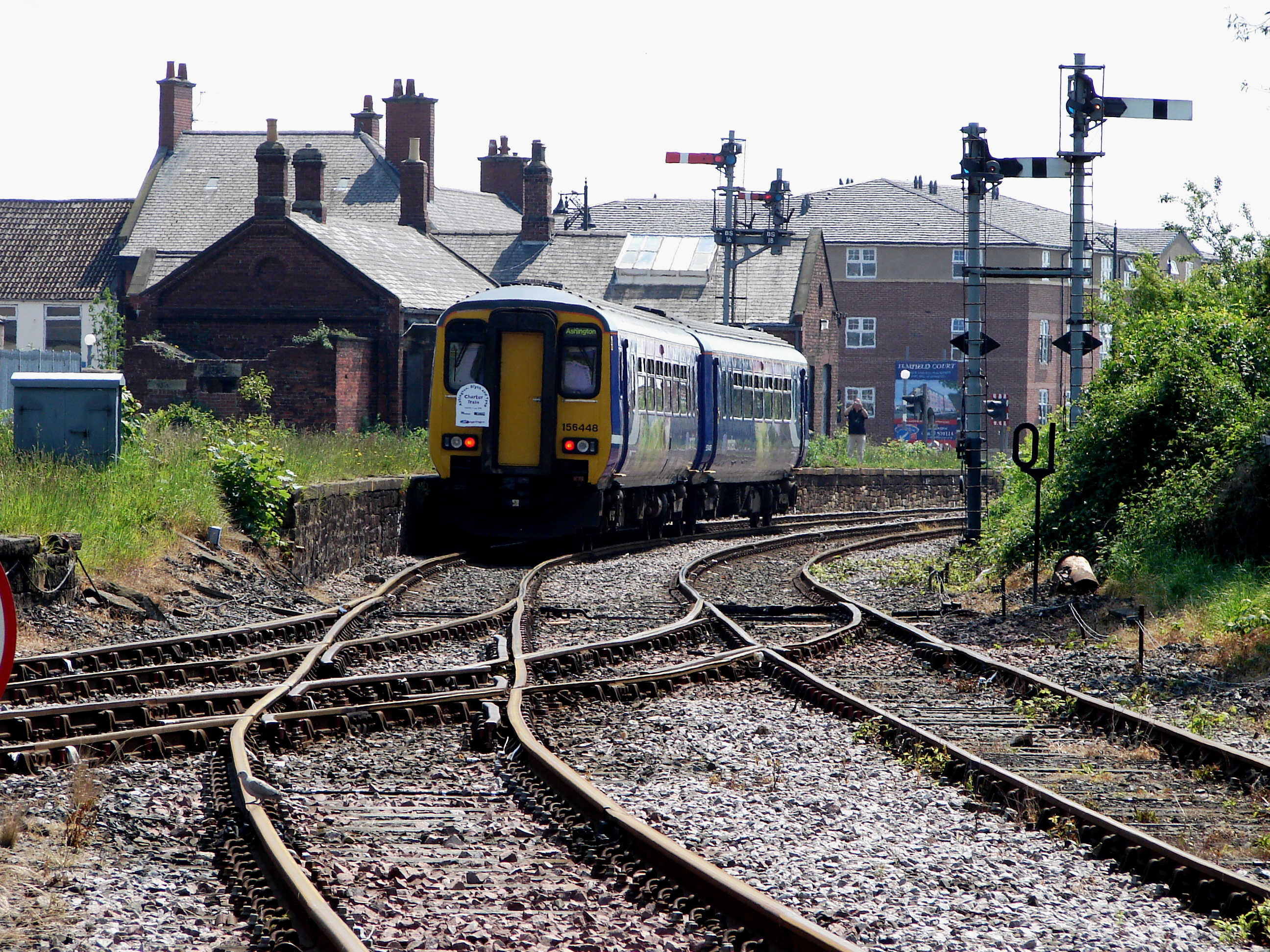 Photo 2 of 3 of a charter train promoted by SENRUG to campaign for a passenger service on the Ashington, Blyth and Tyne railway line whilst travelling. Photo by John Brierley with permission via Dennis Fancett.