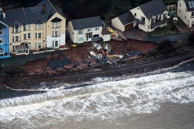 PHO:Dawlish aerial photo showing the collapsed track in February 2014